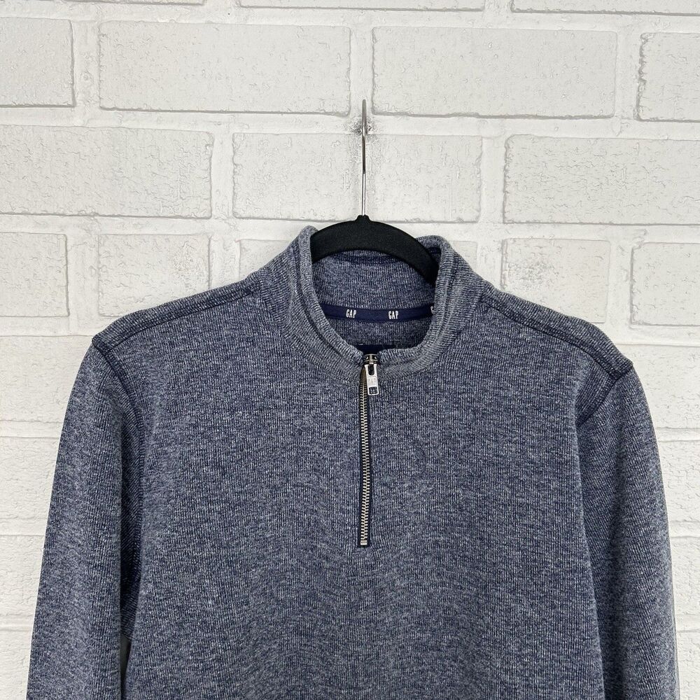 Gap 1/4 Zip Long Sleeve Pullover Sweater Mens Large Blue External Stitching